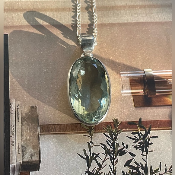 925 Sterling silver Natural Green Amethyst Pendent with Sterling silver chain!! - Picture 9 of 17